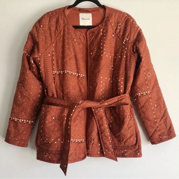 Madewell Quilted Cotton Printed Jacket With Waist Tie Belt Size Small - Picture 8 of 11